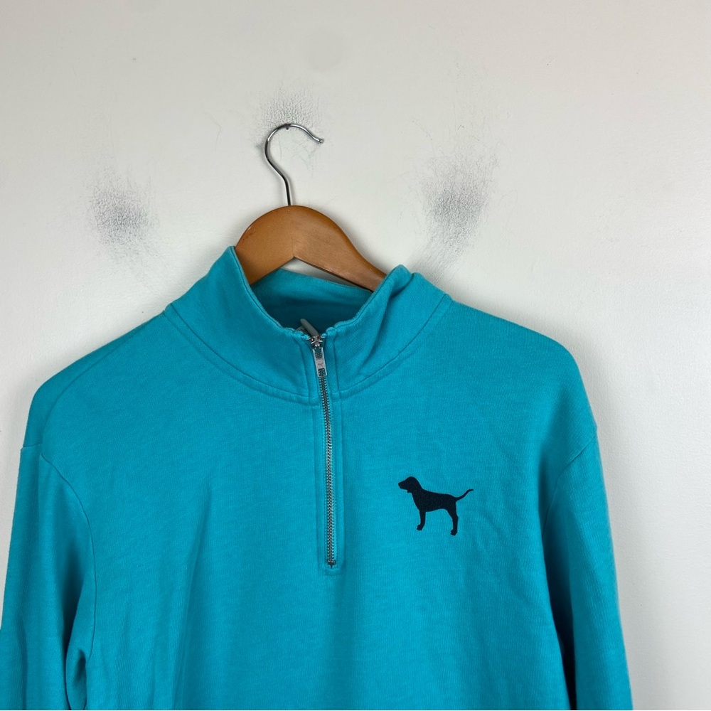 Victoria Secret PINK Turquoise Teal Logo Cheetah Leopard Quarter Zip Pullover XS - Picture 2 of 10